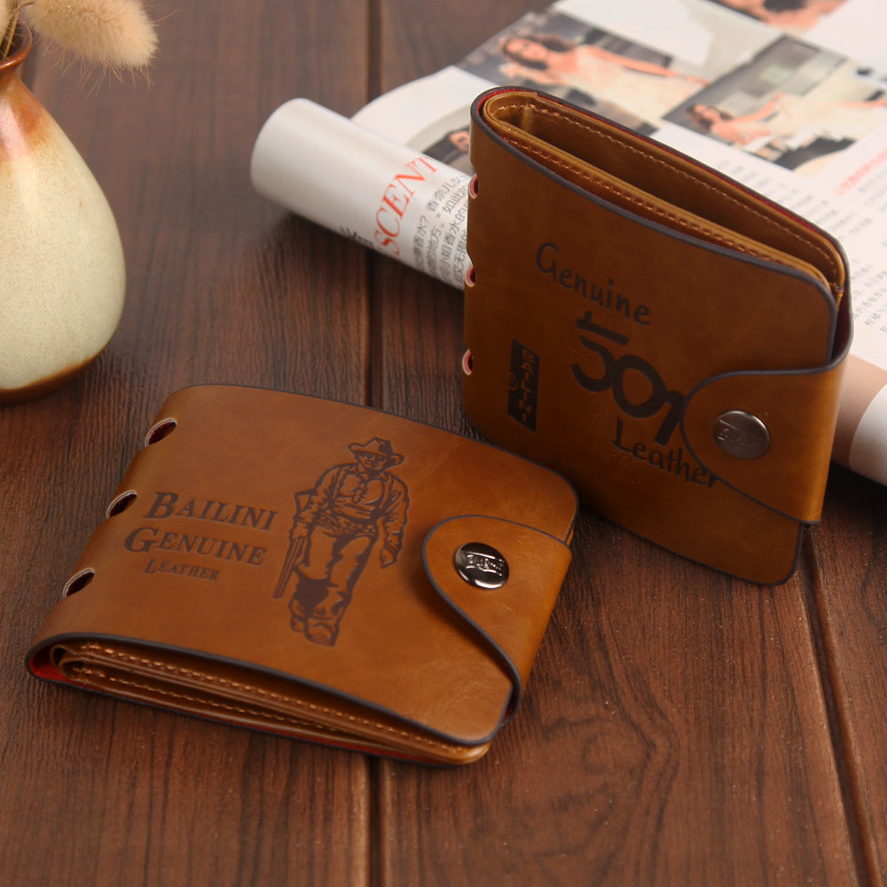 New Men's Short Wallet Retro Hunter Wallet Large-capacity Buckle Wallet